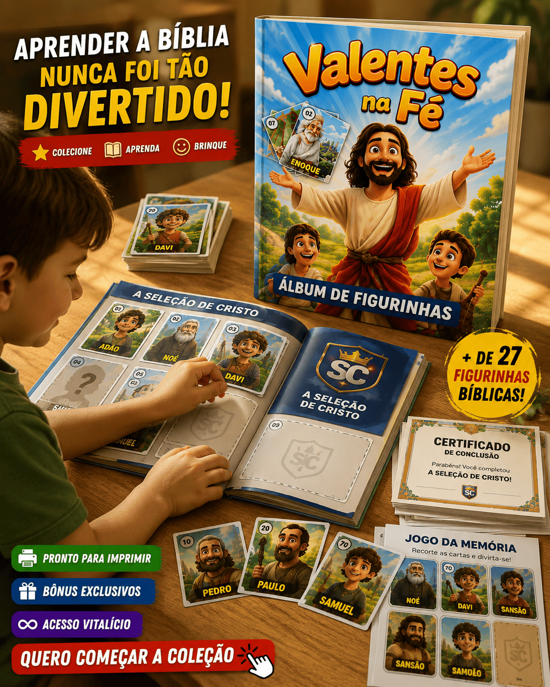 Mockup do Álbum Bíblico - A Seleção de Cristo com figurinhas bíblicas